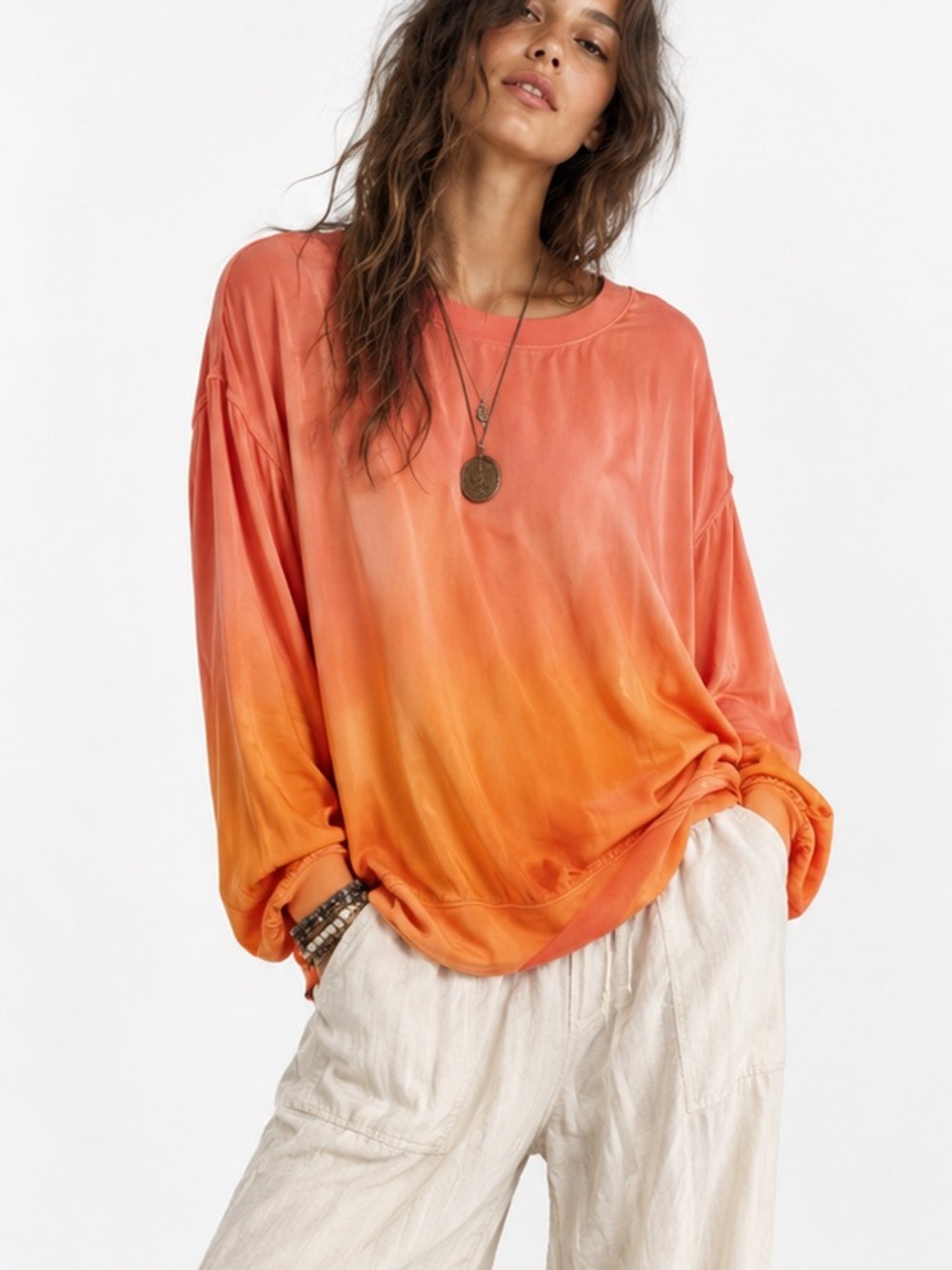 New Raquel Allegra Tie Dye Blouse Ombré Rainbow Bright Colorful Designer silky S